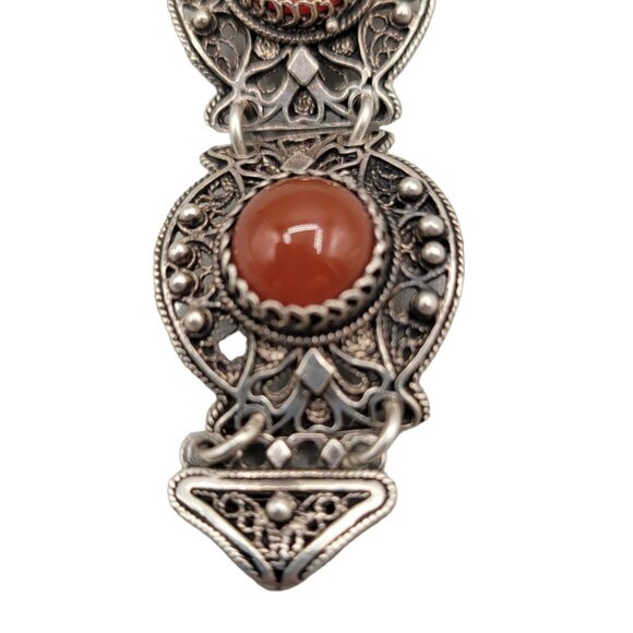 Carnelian Cabochon Sterling Silver Panel Bracelet 925 Lobster Clasp Boho 36 Gram - Picture 6 of 11